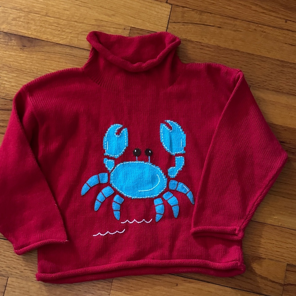 Red Kids Sweater with Blue Crab Design. New without tags.